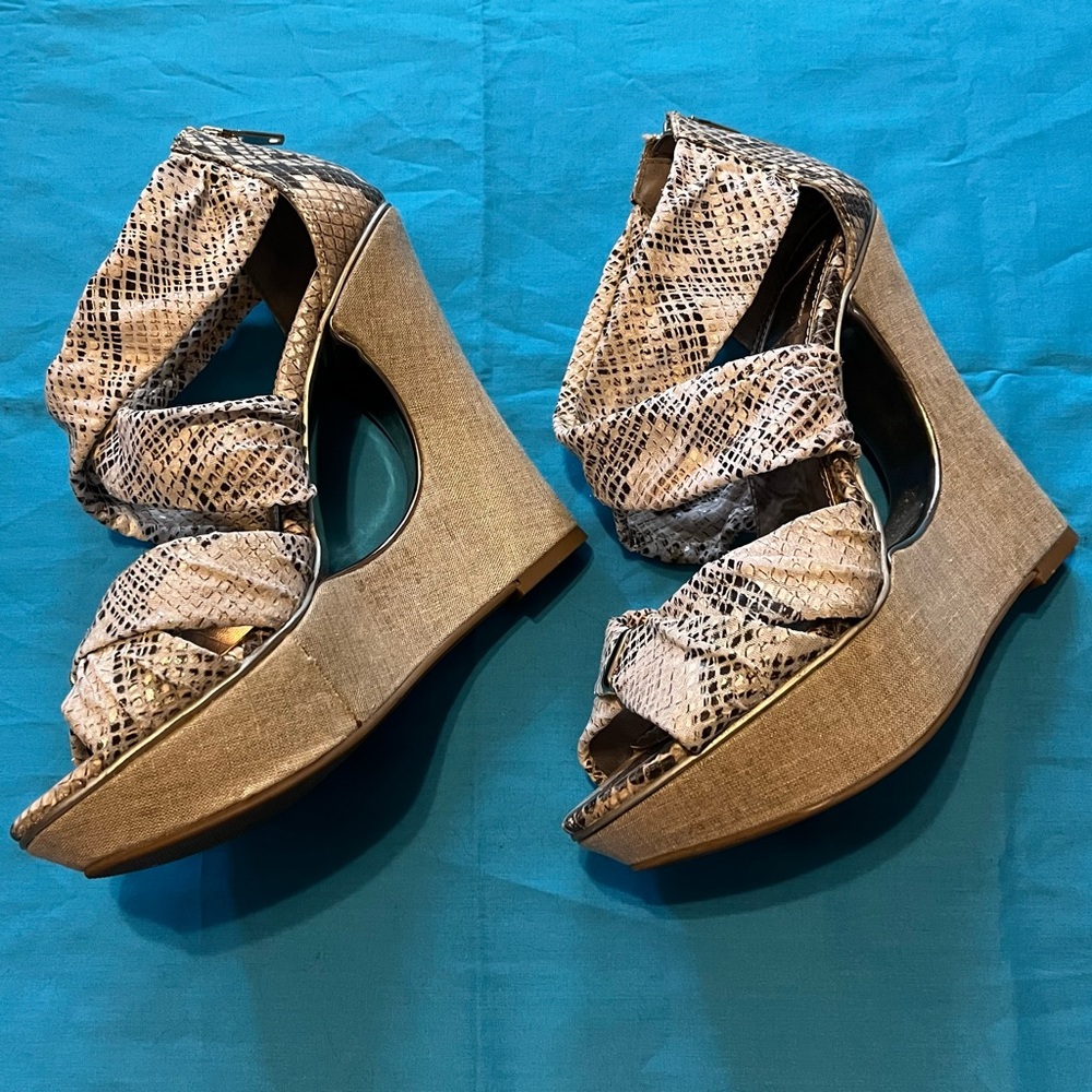 Falchi by falchi snakeprint cut out wedge heels, size 5.5/6